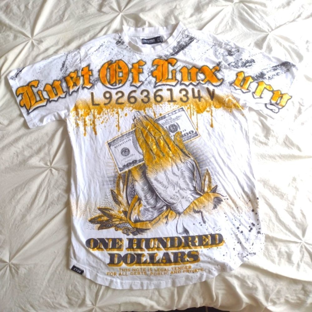 Contender White and Gold "Lust Of Luxury" Graphic T-Shirt Size L